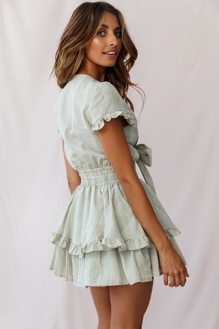 Anthea Bow-Tie Front Layered Frill Dress Olive Anthea Bow-Tie Front Layered Frill Dress Olive