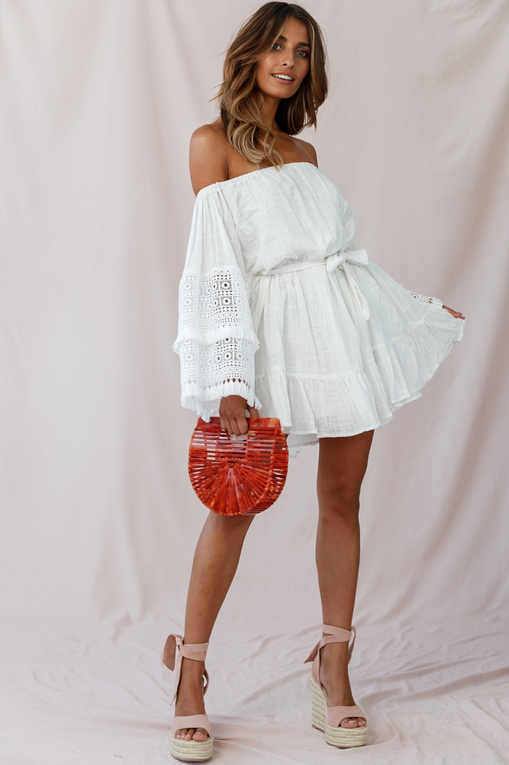 Mona Off-Shoulder Embellished Sleeve Dress White by Selfie Leslie