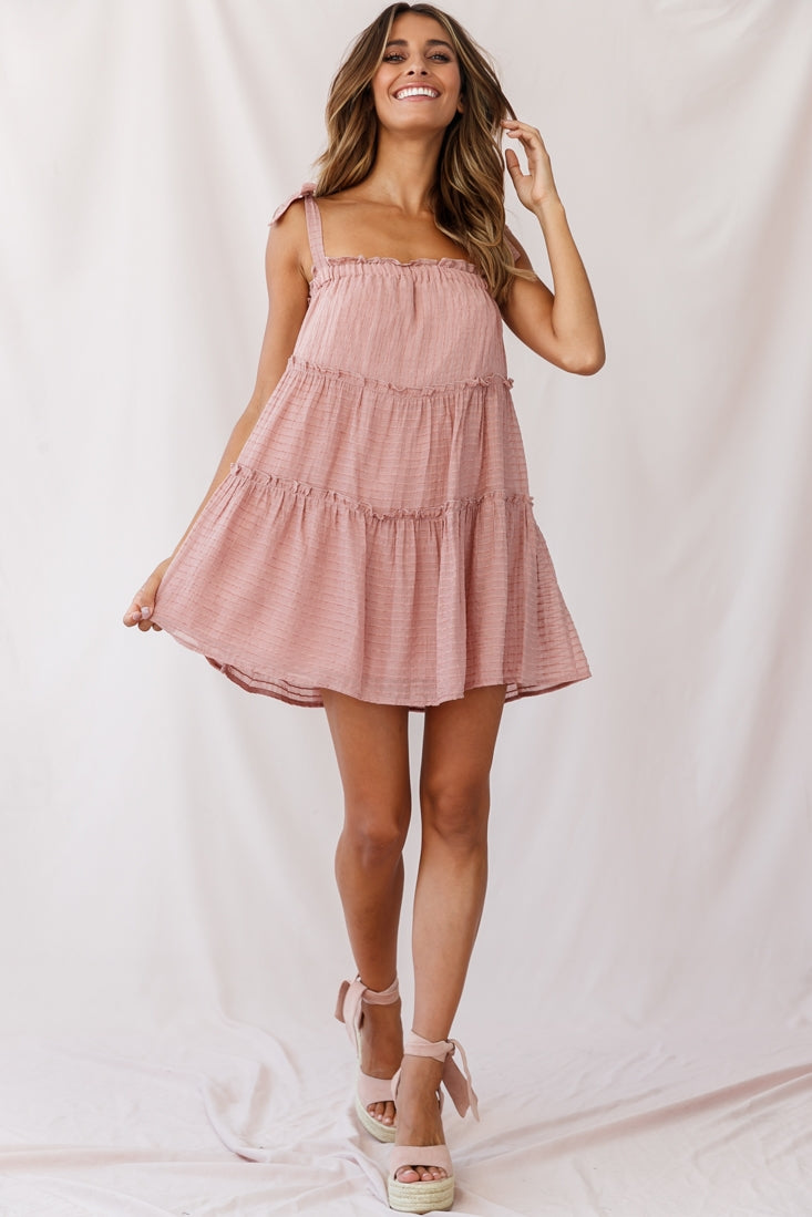 Dolly Layered Ruffle Tied Shoulder Strap Dress Rose by Selfie Leslie