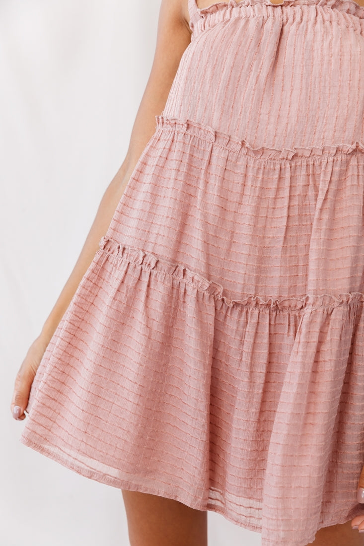 Dolly Layered Ruffle Tied Shoulder Strap Dress Rose by Selfie Leslie