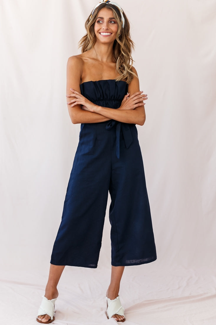 Thea Ruffle Crop Top Jumpusit Navy by Selfie Leslie
