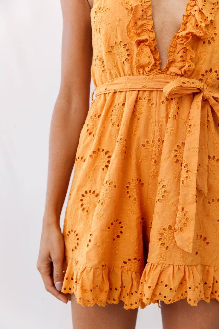Alessandra Frill Halterneck Broderie Anglaise Romper Sunset by Selfie Leslie