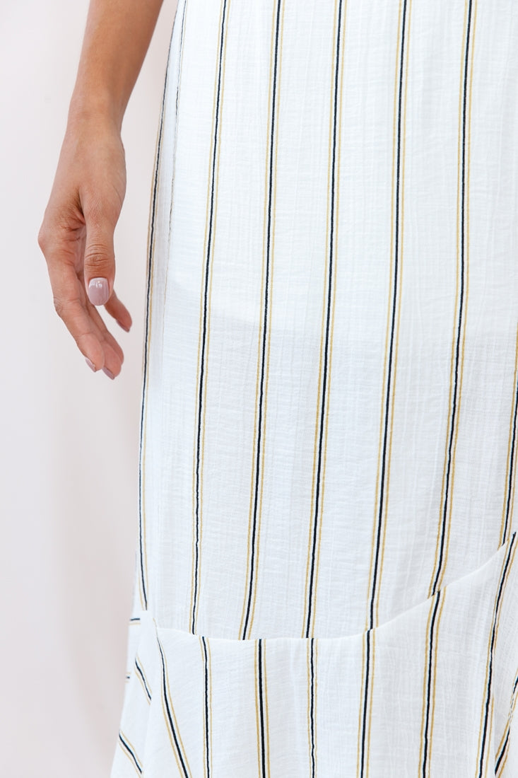 Friday Front Split Maxi Skirt Stripe Print Mustard/Navy by Selfie Leslie