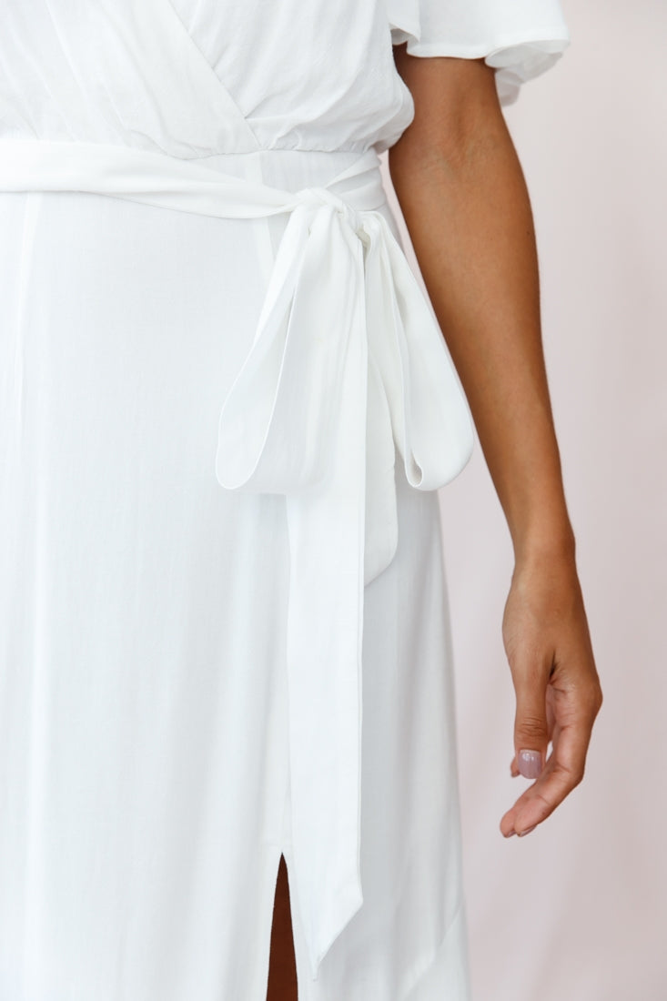 Friday Surplice Neckline Front Split Maxi Dress White by Selfie Leslie