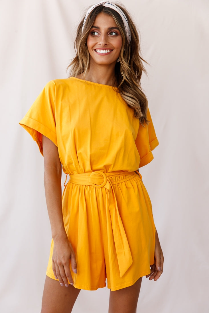 Chelsea Belted T-Shirt Romper Mustard by Selfie Leslie