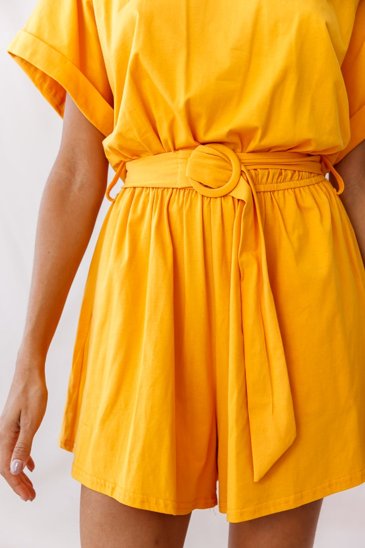 Chelsea Belted T-Shirt Romper Mustard by Selfie Leslie