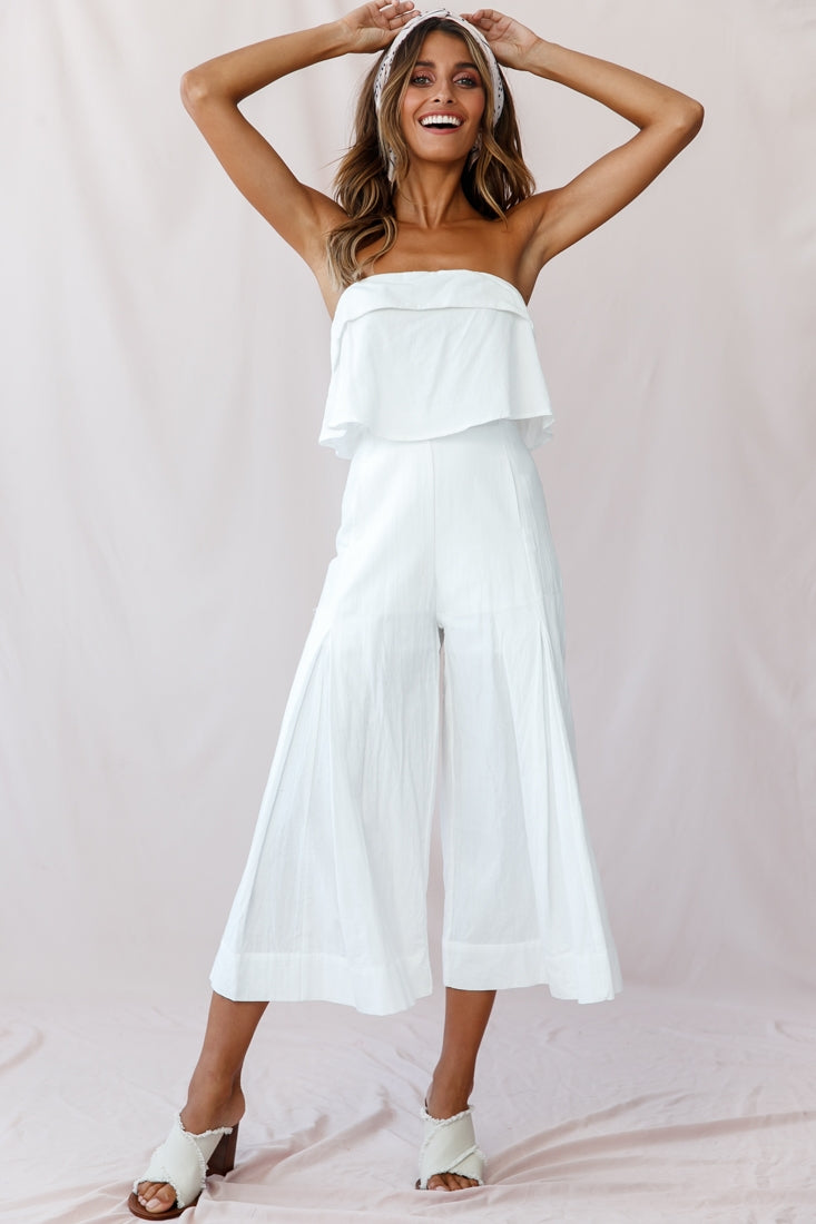Saturday Layered Bandeau Wide Leg Capri Jumpsuit White by Selfie Leslie