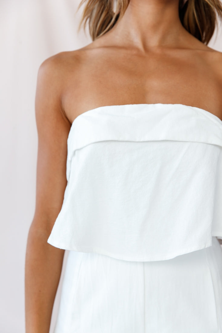 Saturday Layered Bandeau Wide Leg Capri Jumpsuit White by Selfie Leslie