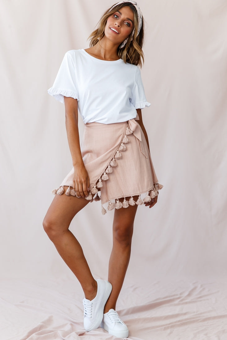 Kris Tassel Trimmed Wrap Skirt Mocha by Selfie Leslie