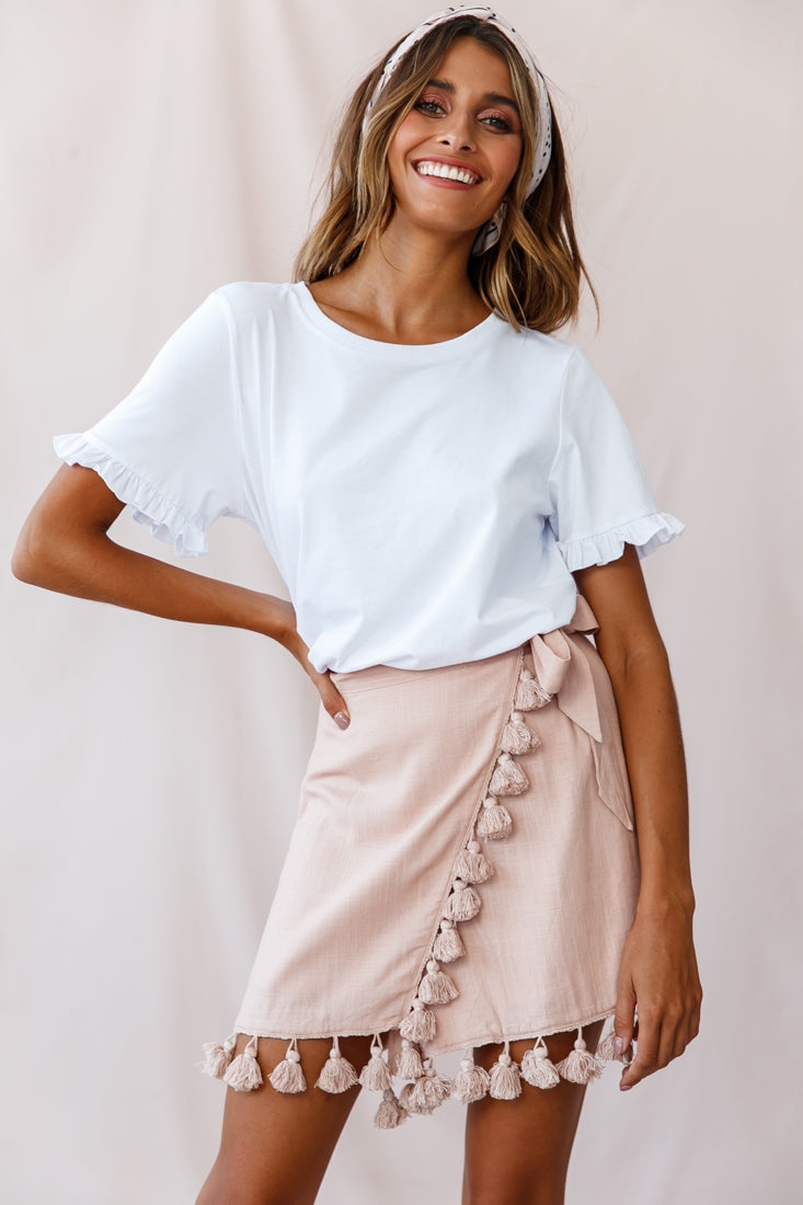 Kris Tassel Trimmed Wrap Skirt Mocha by Selfie Leslie