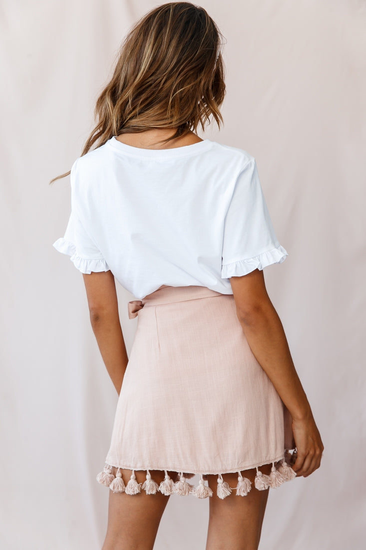 Kris Tassel Trimmed Wrap Skirt Mocha by Selfie Leslie
