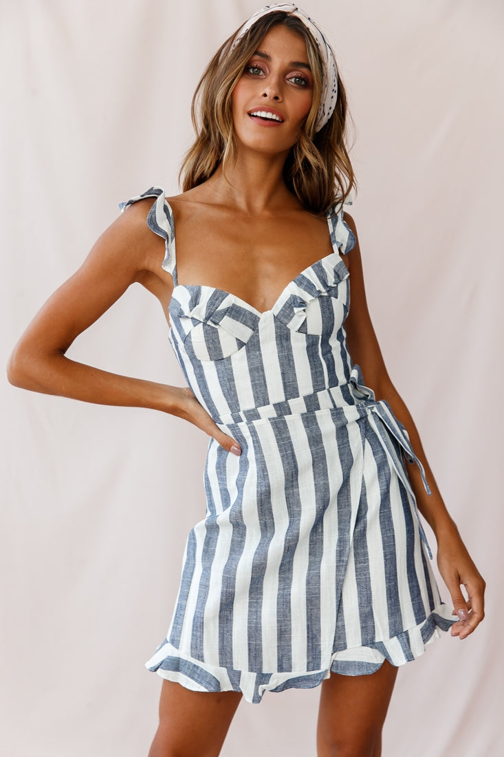 Lyla Sweetheart Neckline Wrap Dress Blue by Selfie Leslie