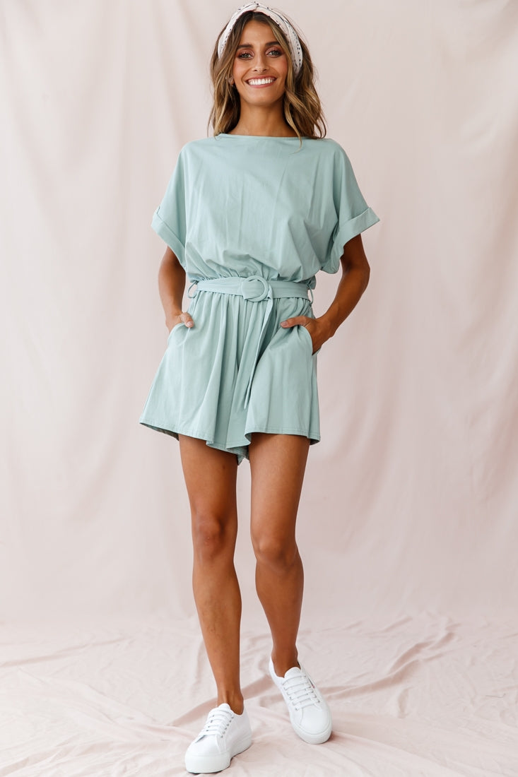 Chelsea Belted T-Shirt Romper Sage by Selfie Leslie