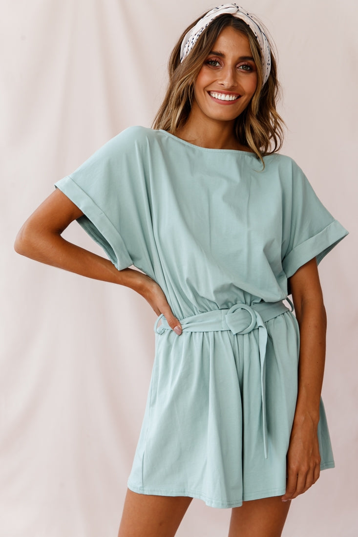 Chelsea Belted T-Shirt Romper Sage by Selfie Leslie