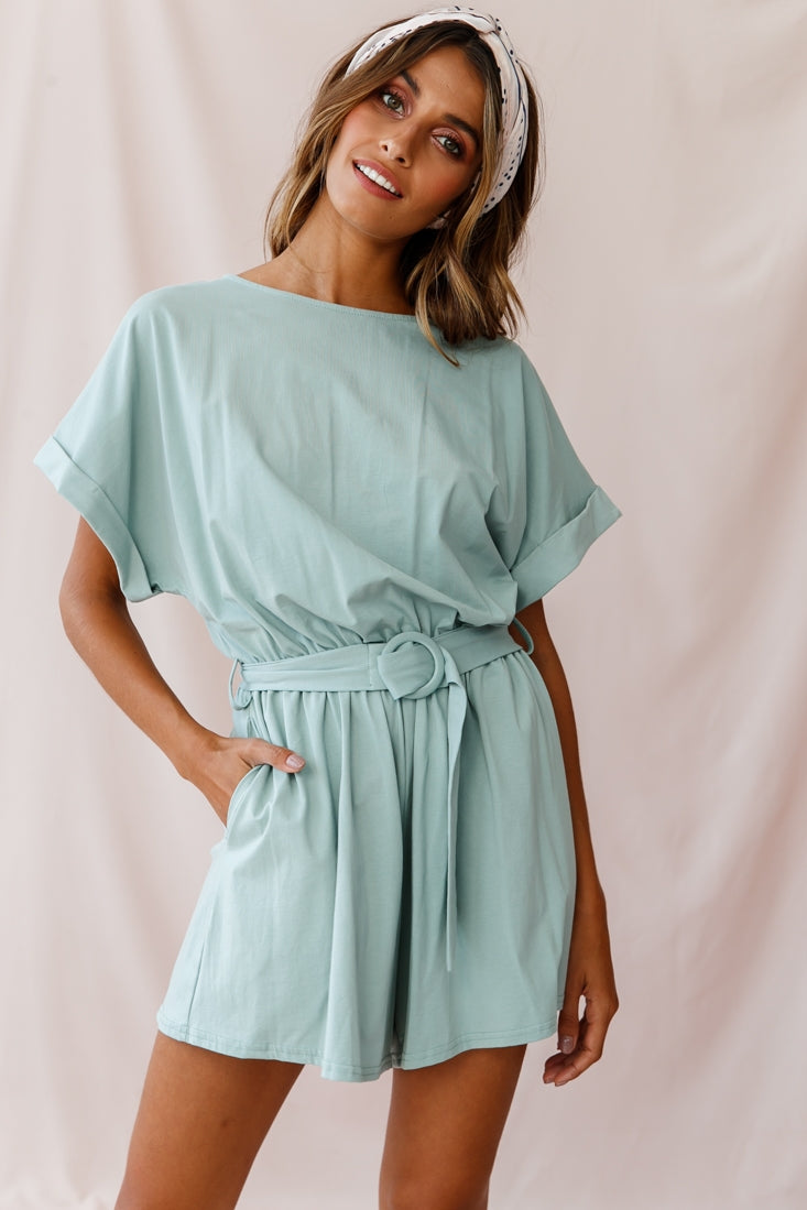 Chelsea Belted T-Shirt Romper Sage by Selfie Leslie