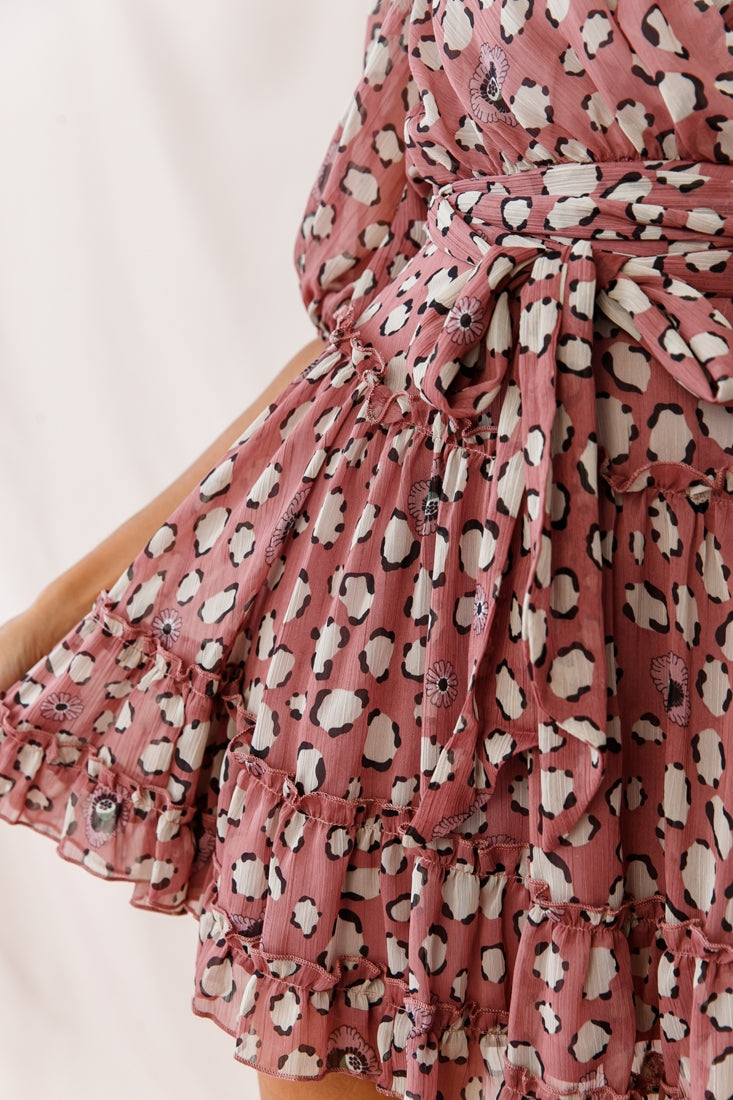 Cherish Bow Shoulder Ruffle Detail Dress Rose by Selfie Leslie
