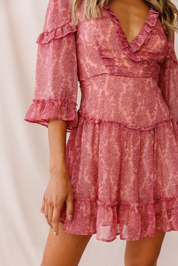 Albany Lace Up Back Frill Dress Pink by Selfie Leslie