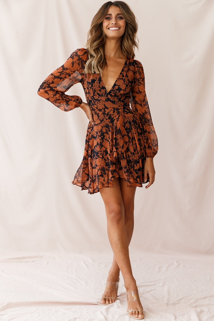 Wisteria Lane Long Sleeve Tea Dress Floral Print Navy by Selfie Leslie