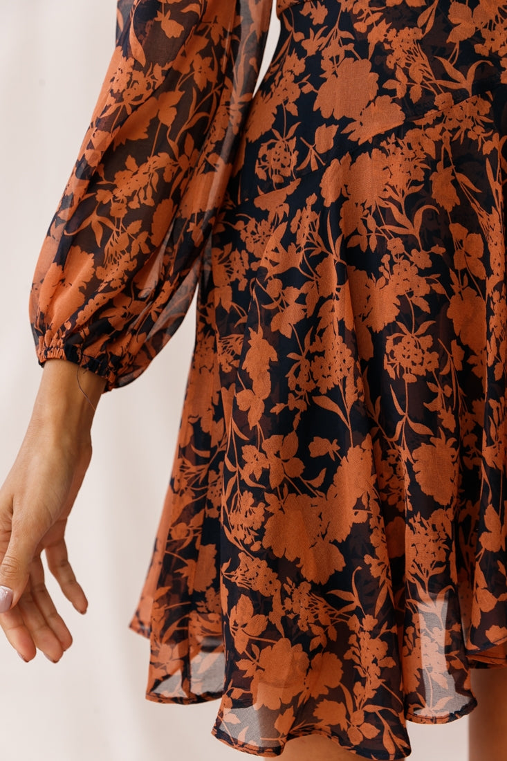 Wisteria Lane Long Sleeve Tea Dress Floral Print Navy by Selfie Leslie
