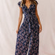 Marcia Ruffle Strap Wide Leg Jumpsuit Floral Print Navy/Pink