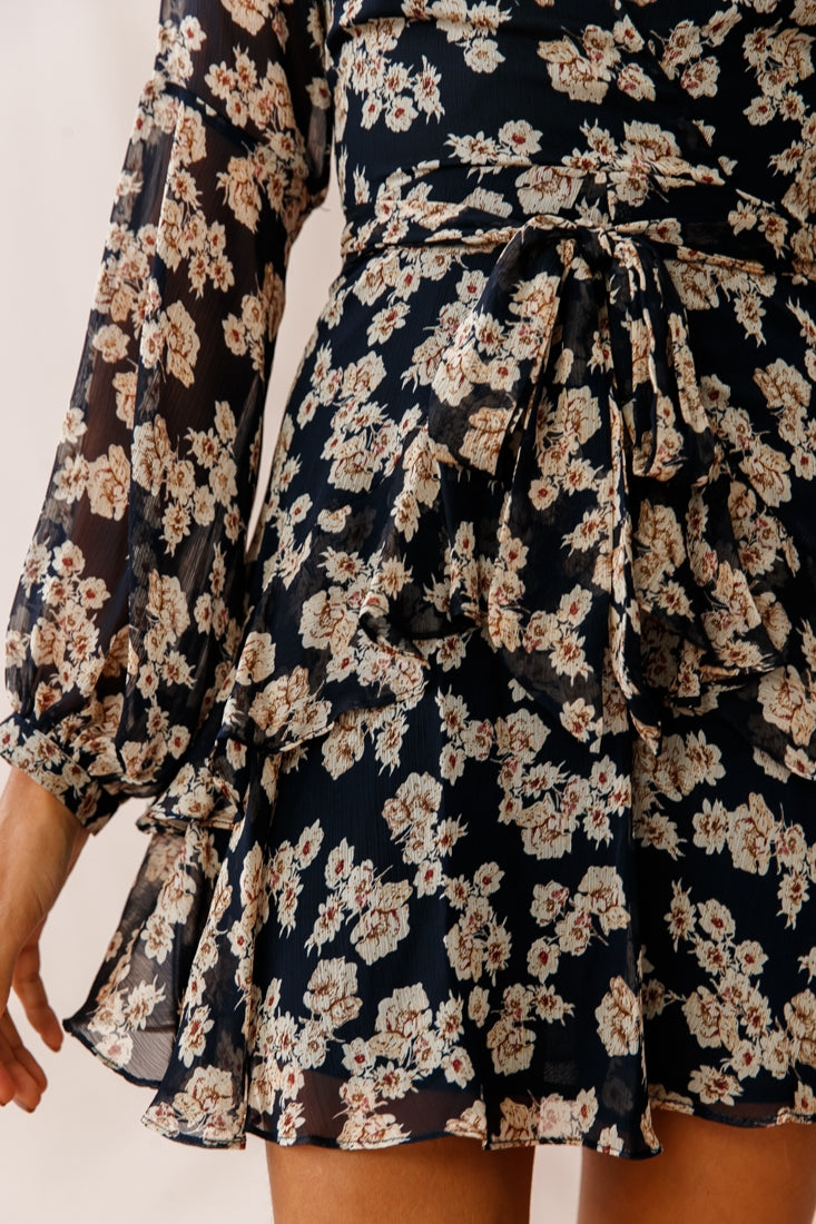 Kerry Layered Balloon Sleeve Dress Navy/Beige by Selfie Leslie