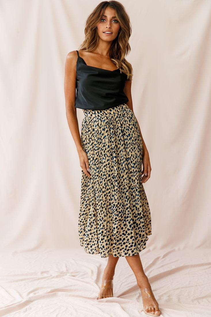 Caroline Accordion Pleat Midi Skirt Animal Print Beige by Selfie Leslie