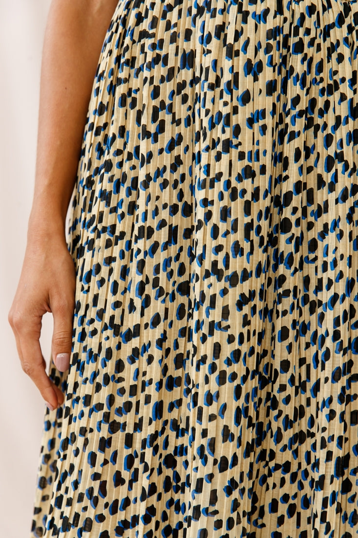 Caroline Accordion Pleat Midi Skirt Animal Print Beige by Selfie Leslie