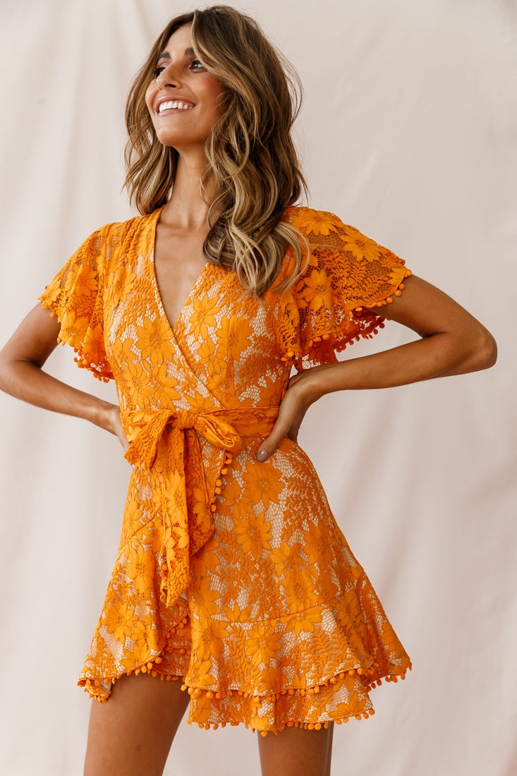 Cami Angel Sleeve Faux Wrap Dress Orange Sunset by Selfie Leslie