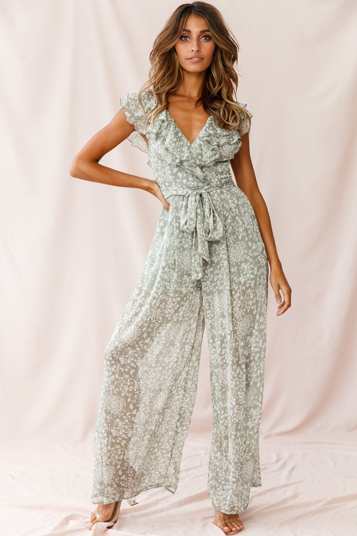 Marcia Ruffle Strap Wide Leg Jumpsuit Olive by Selfie Leslie
