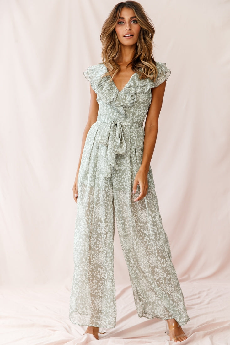 Marcia Ruffle Strap Wide Leg Jumpsuit Olive by Selfie Leslie