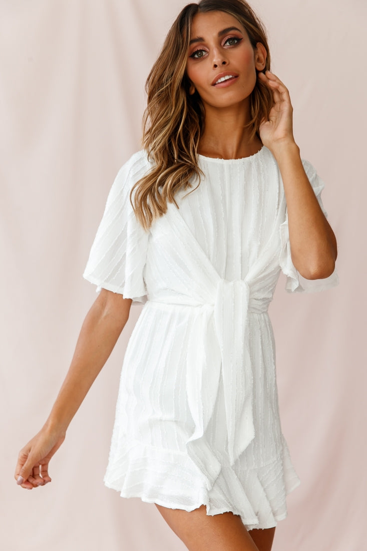 Knowing Tie-Front Frill Hem Dress White by Selfie Leslie