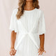 Knowing Tie-Front Frill Hem Dress White
