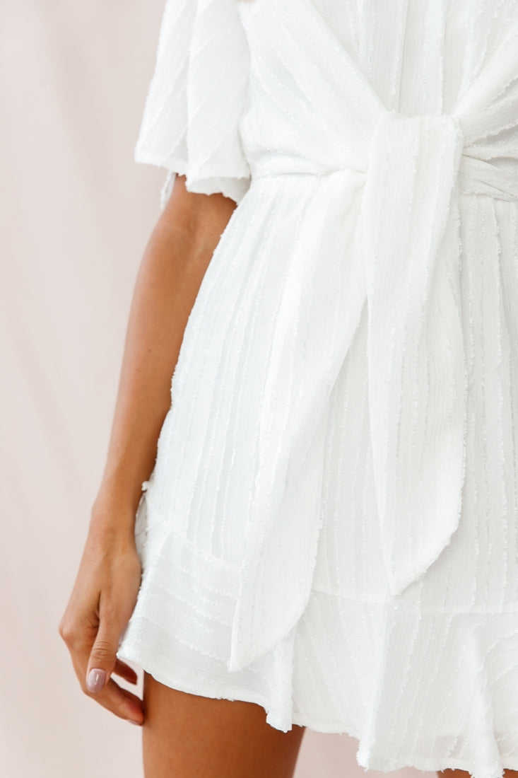 Knowing Tie-Front Frill Hem Dress White by Selfie Leslie