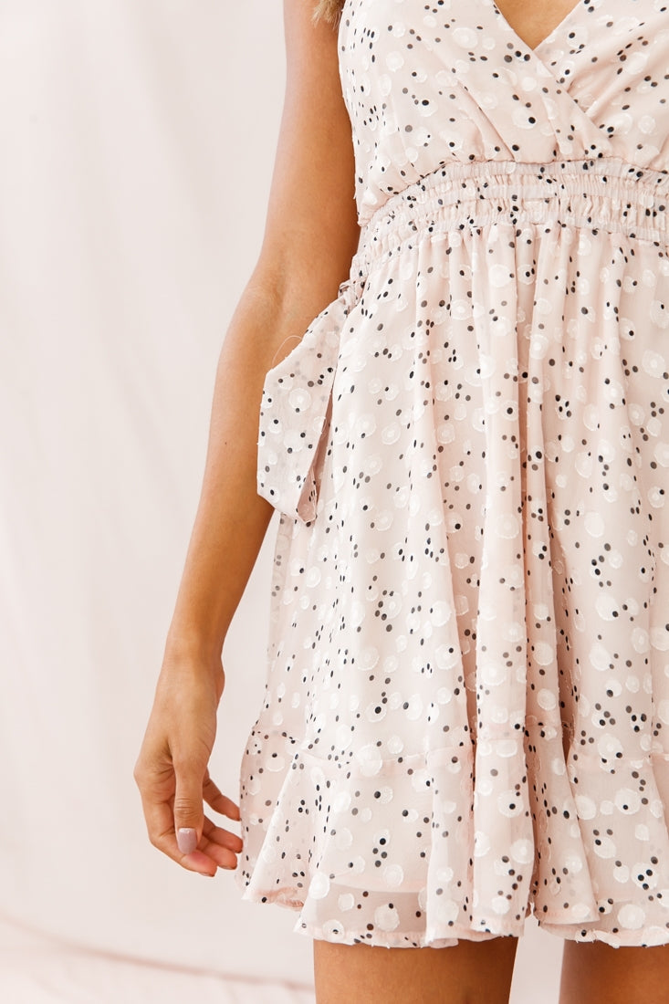 Maude Cami Strap Bow Detail Dress Polka Dot Print Nude by Selfie Leslie
