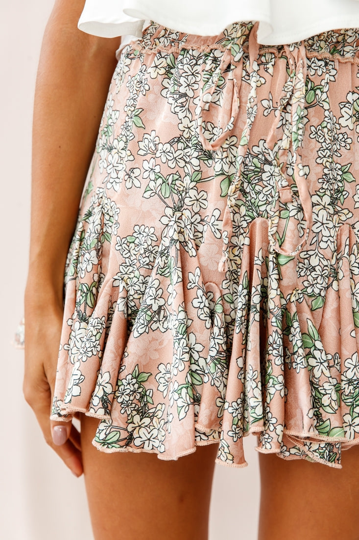 Robyn Flounce Floral Mini Skirt Mocha by Selfie Leslie