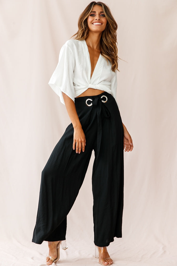 Saigon Wide Leg Eyelet Pants Black by Selfie Leslie
