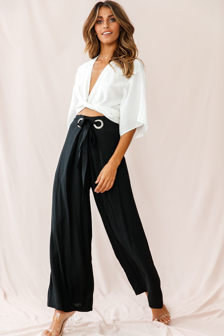 Saigon Wide Leg Eyelet Pants Black by Selfie Leslie