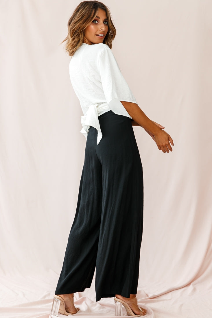 Saigon Wide Leg Eyelet Pants Black by Selfie Leslie