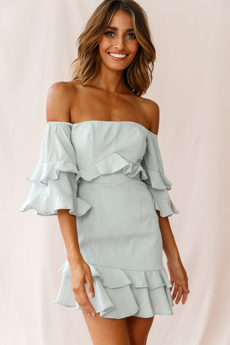 Esmeralda Off-Shoulder Frill Dress Pistachio by Selfie Leslie