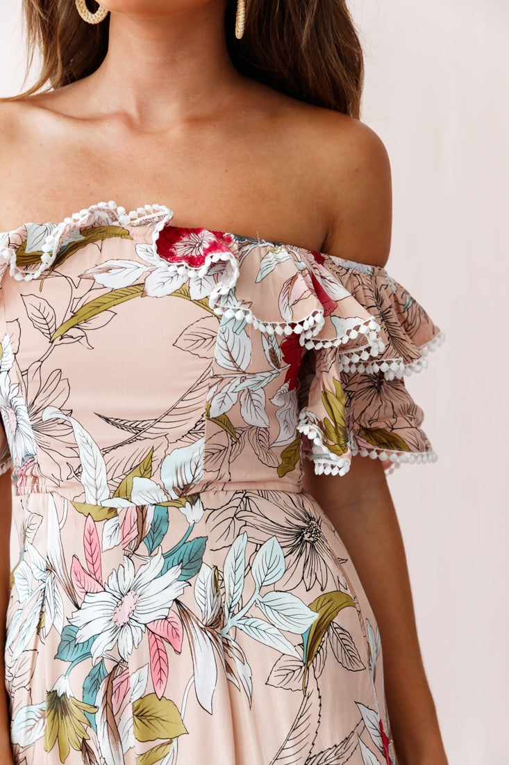 Keeper Off-Shoulder Culotte Jumpsuit Floral Print Mocha by Selfie Leslie