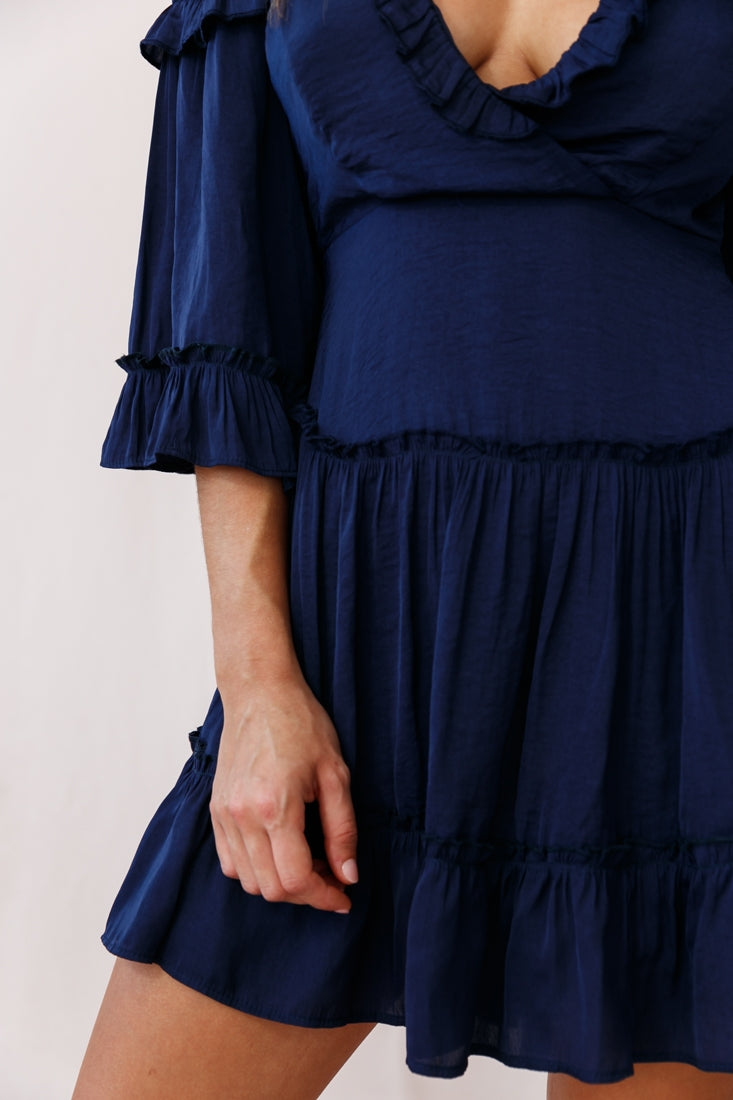 Albany Bell Sleeve Frill Dress Navy by Selfie Leslie