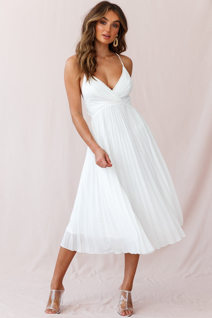Artemis Accordion Pleat Strappy Back Midi Dress White by Selfie Leslie