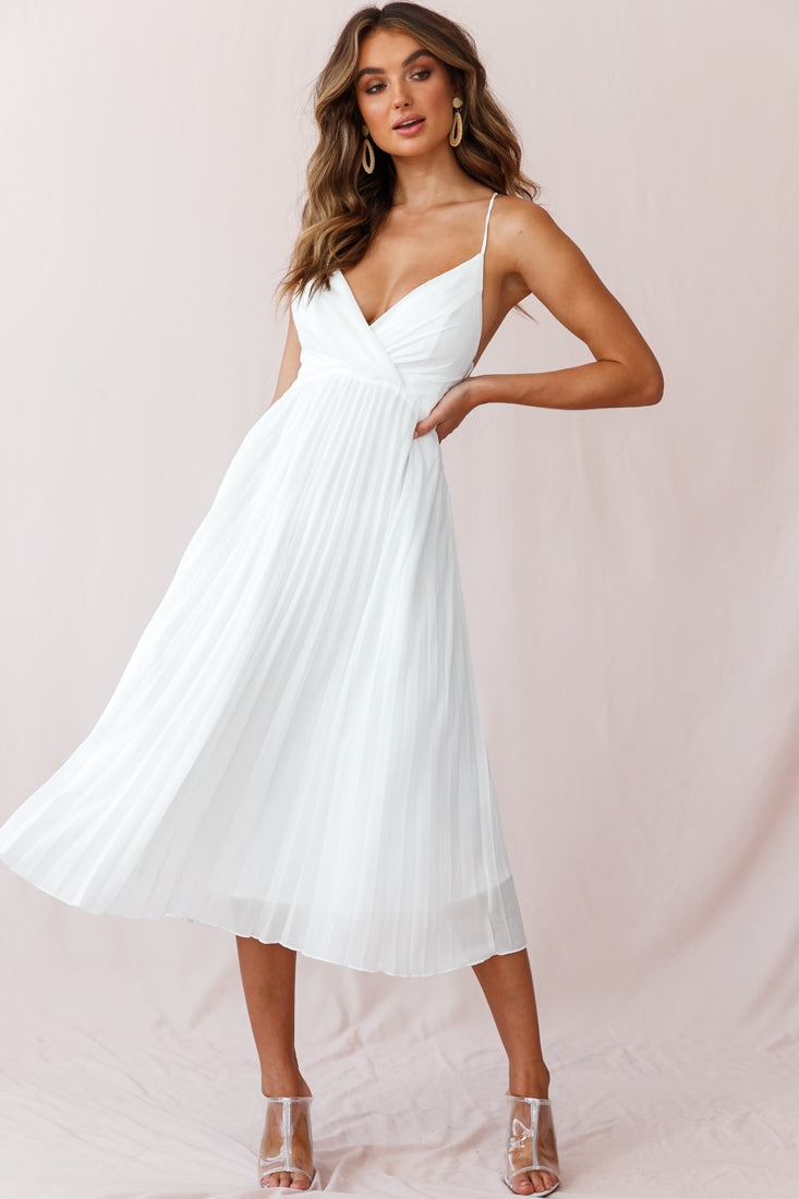 Artemis Accordion Pleat Strappy Back Midi Dress White | Selfie Leslie