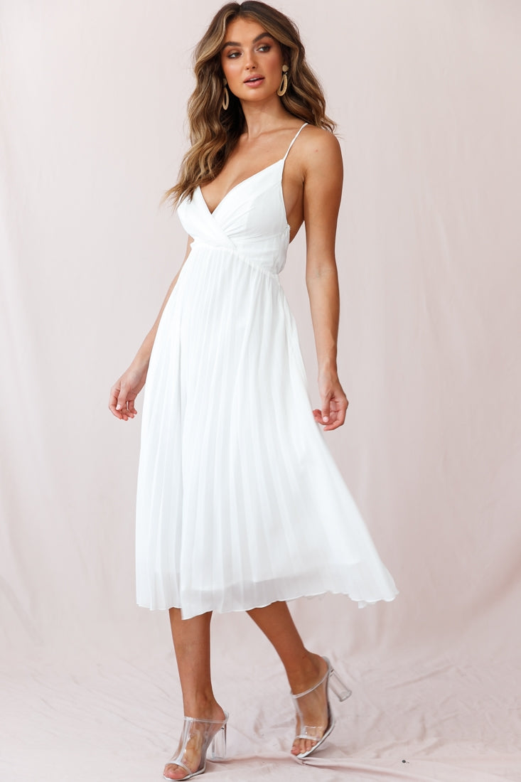Artemis Accordion Pleat Strappy Back Midi Dress White | Selfie Leslie