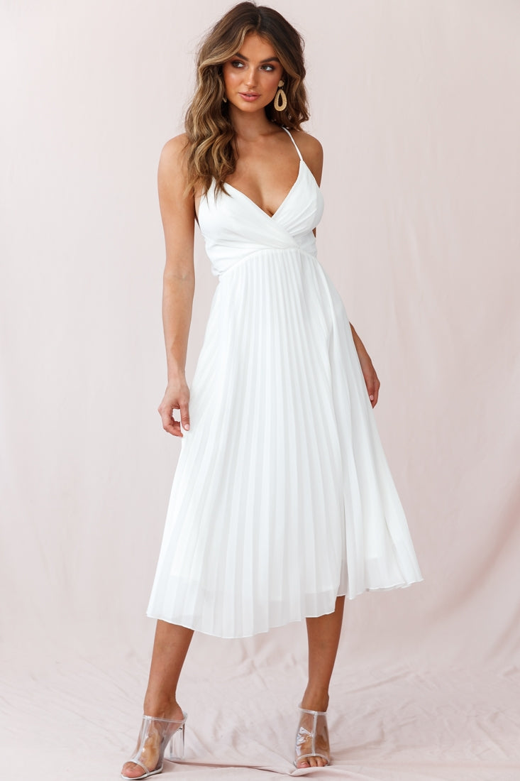 Artemis Accordion Pleat Strappy Back Midi Dress White by Selfie Leslie