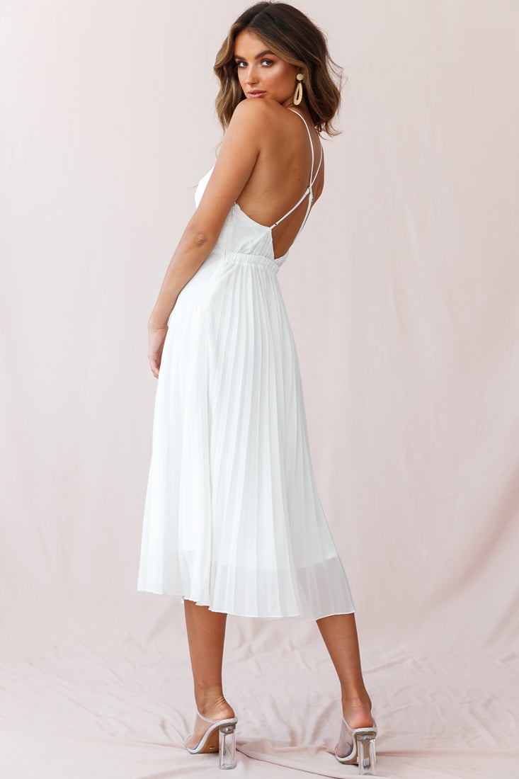 Artemis Accordion Pleat Strappy Back Midi Dress White by Selfie Leslie