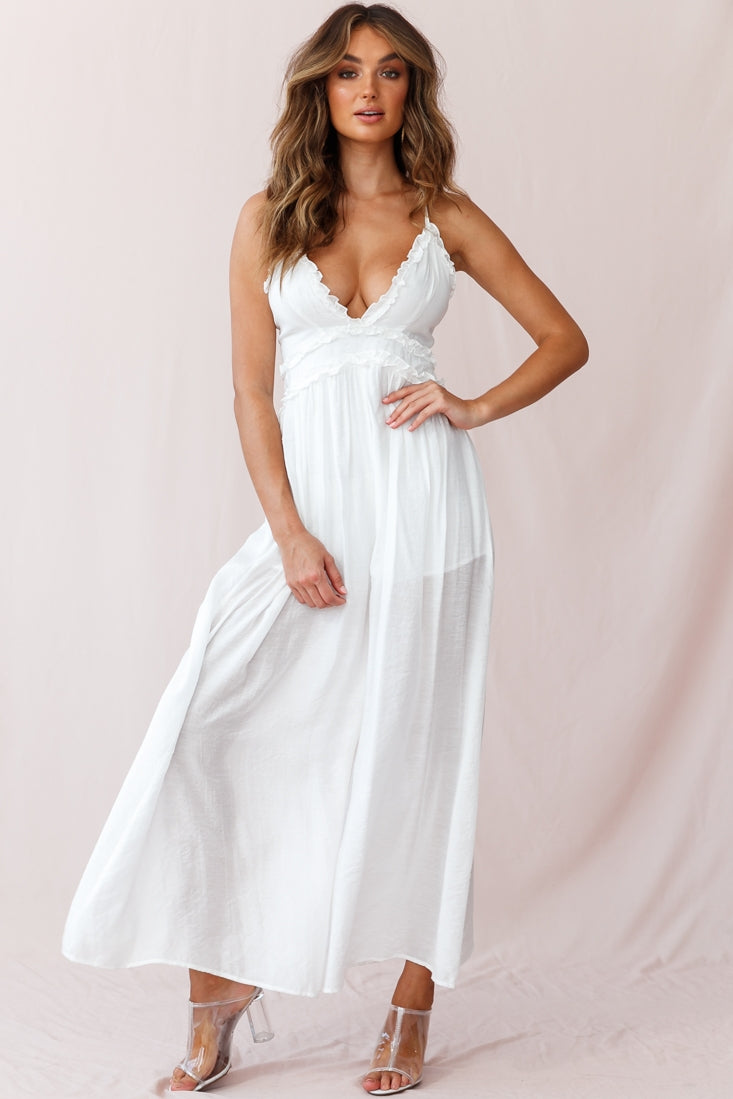 Laney Wide Leg Ruffle Detail Jumpsuit White | Selfie Leslie