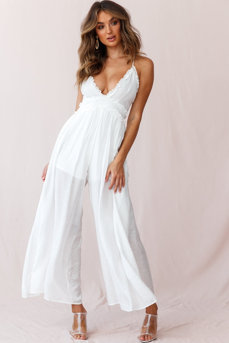 Laney Wide Leg Ruffle Detail Jumpsuit White by Selfie Leslie