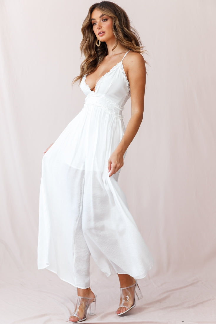 Laney Wide Leg Ruffle Detail Jumpsuit White by Selfie Leslie
