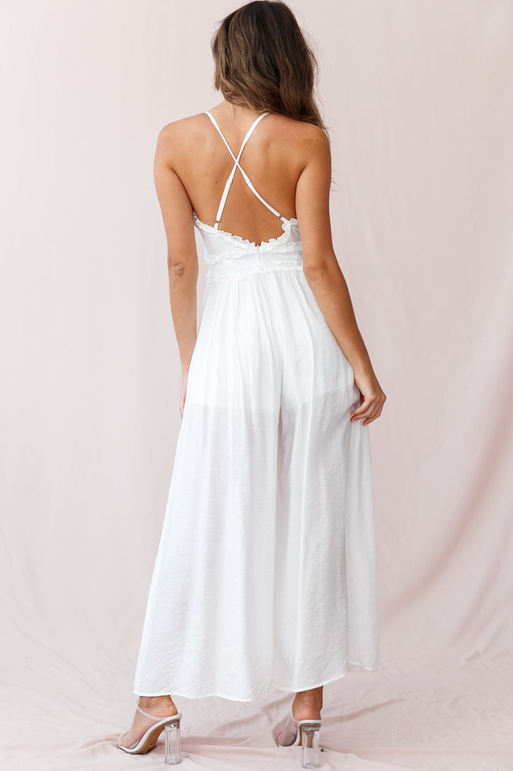 Laney Wide Leg Ruffle Detail Jumpsuit White by Selfie Leslie